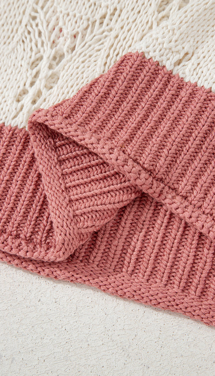 Colorblock Edge Hollow Crochet Knit Top