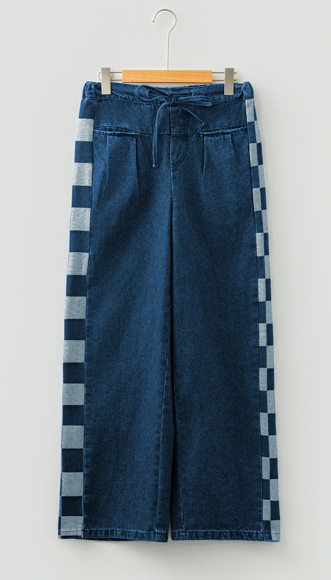 Sail Blue Checkered Denim Pants