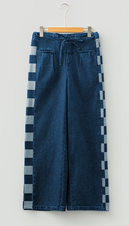 Sail Blue Checkered Denim Pants
