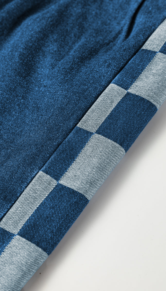 Sail Blue Checkered Denim Pants
