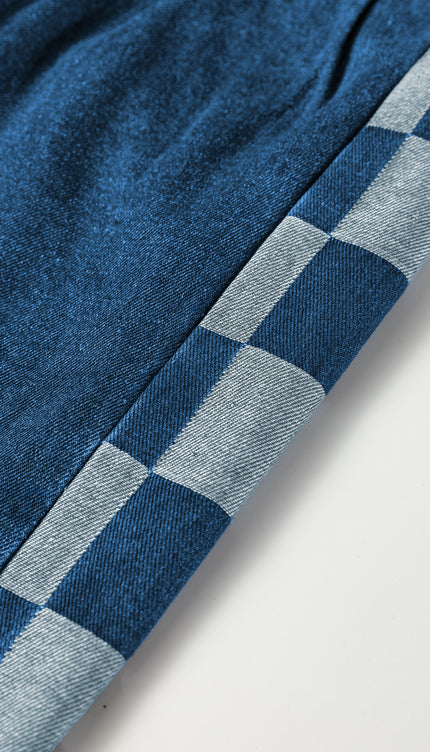 Sail Blue Checkered Denim Pants