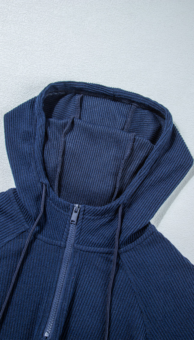 Ribbed Knit Cropped Hoodie Jogger Set