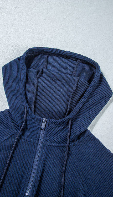 Ribbed Knit Cropped Hoodie Jogger Set