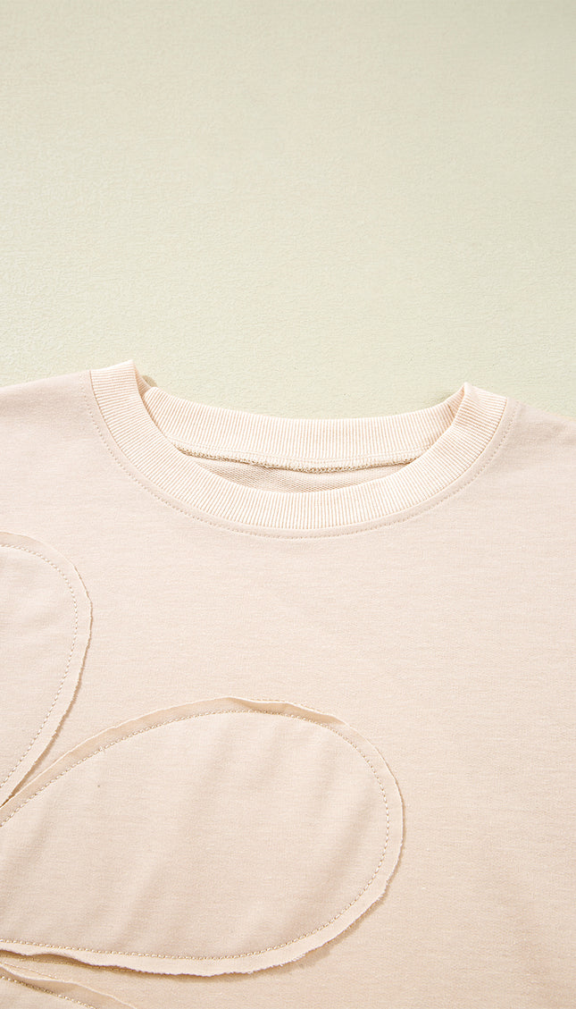 Raw Edge Flower Patch Drop Shoulder Top