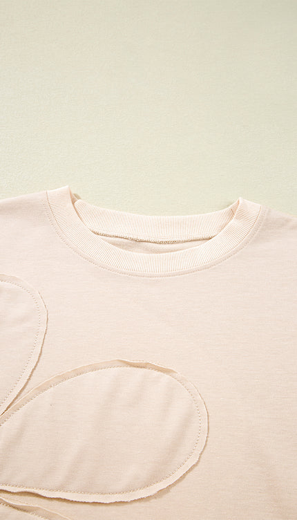 Raw Edge Flower Patch Drop Shoulder Top