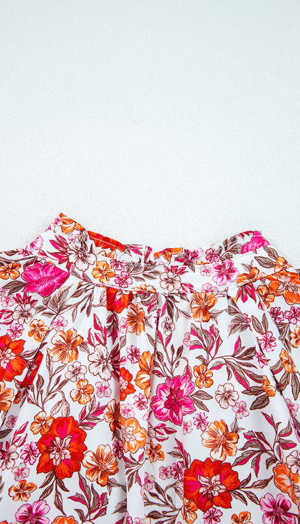 Floral Tie Bracelet Sleeve Blouse