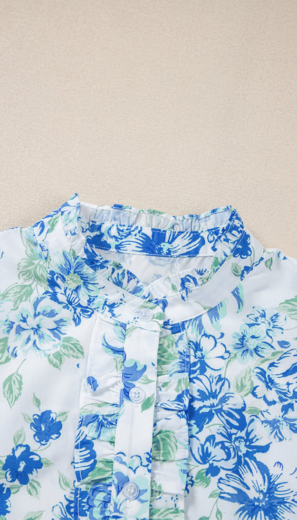 Sky Blue Ruffle Sleeve Frill Shirt