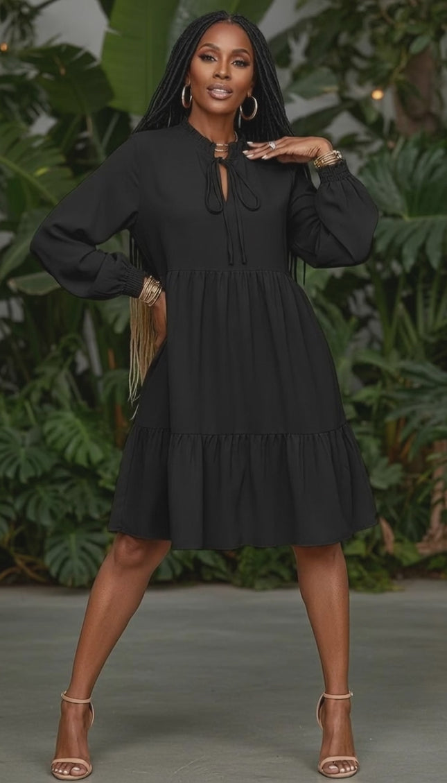 Smocked Puff Sleeve Ruffle Dress