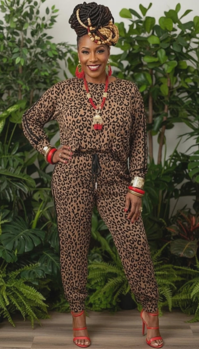 Varsity Leopard Drawstring Pant Set