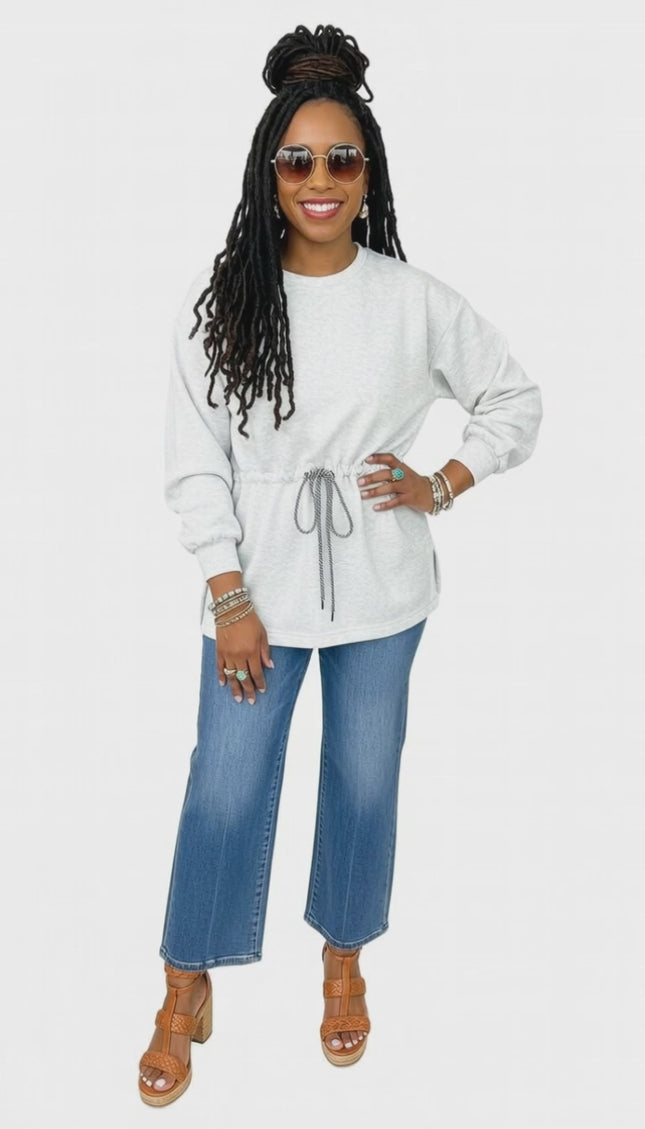 Drawstring Waist Pullover Sweatshirt